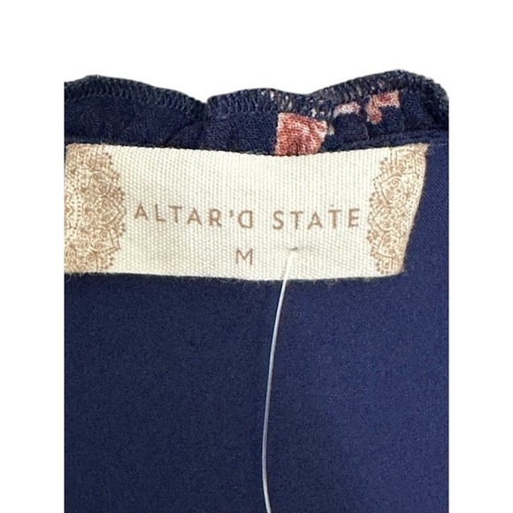NWT ALTAR'D State‎ Pyper Navy Floral Ruffle V Neck Long Sleeve Mini Dress Medium - Picture 8 of 15
